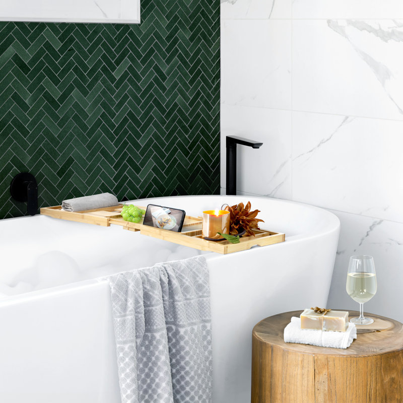 Serviteur de baignoire réglable en bois et bambou