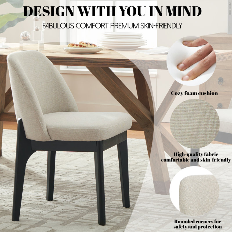 Bason 19.5" H Polyester Upholstered Dining Chair With Black Solid Wood Legs（Set Of 6）, Khaki, 6