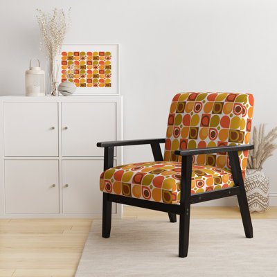 'Harkaran - Abstract Retro Geometric Pattern VI - Upholstered Mid-Century Accent Arm Chair