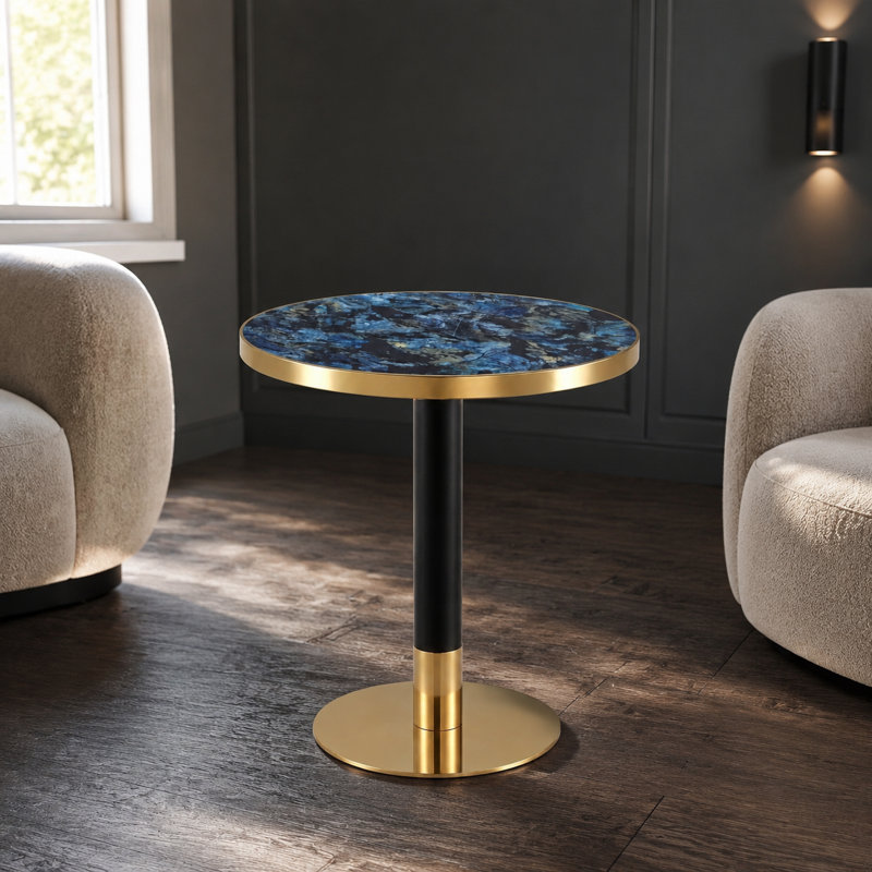 Table bistro Mid-Century ronde, petite table de salle à manger peu encombrante avec plateau en fausse pierre ultrabrillant résistant aux égratignures et base en métal robuste sans oscillation, table basse polyvalente idéale pour les petits appartements