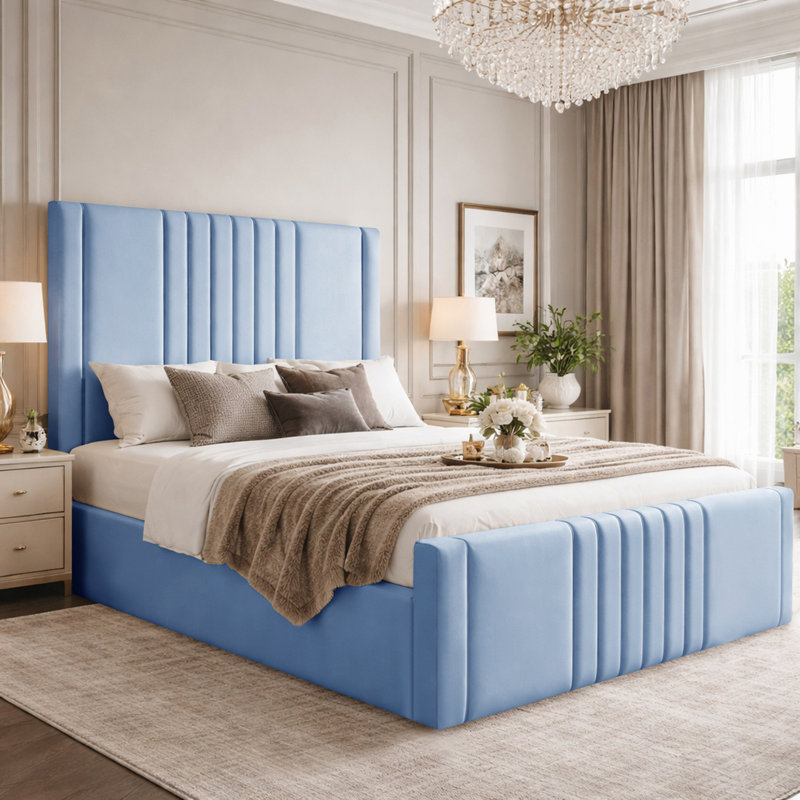 Haisley Upholstered Storage Bed Frame, Small Double (4'), Sky Blue