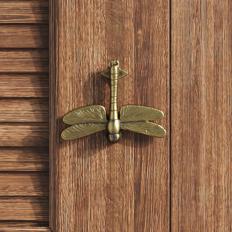 Heurtoir de porte libellule en laiton antique 4 7/8 po x 6 3/8 po