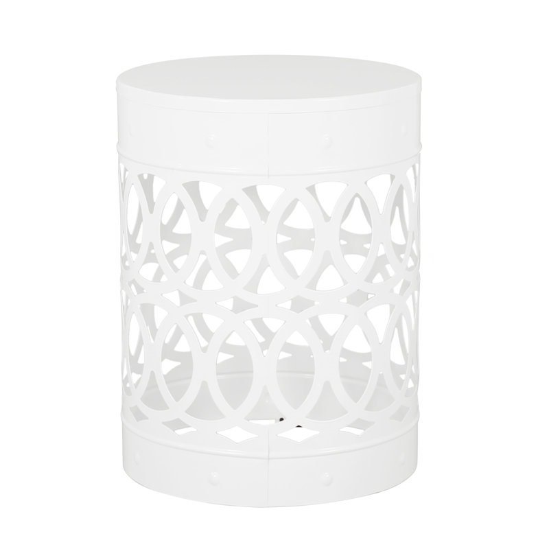 Outdoor Metal End Table -Large, White, White, White