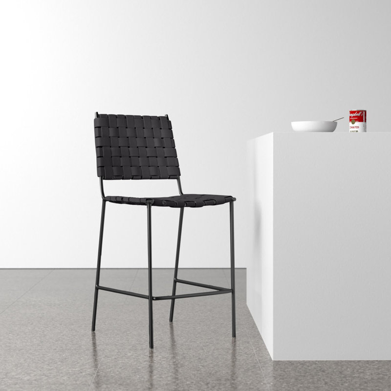 Ryland Upholstered Counter Stool with Metal Frame, Black, Black