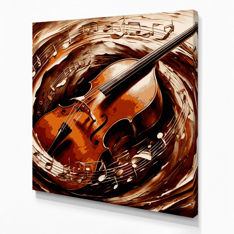 Art musical sur toile brune, contrebasse, H 8 po x l 8 po