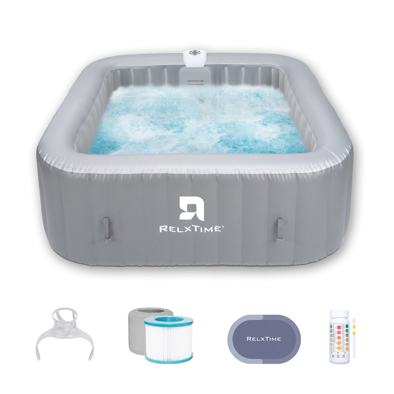 RELXTIME 130 - Jet Polyvinyl Chloride (PVC) Square Inflatable Hot Tub in Grey