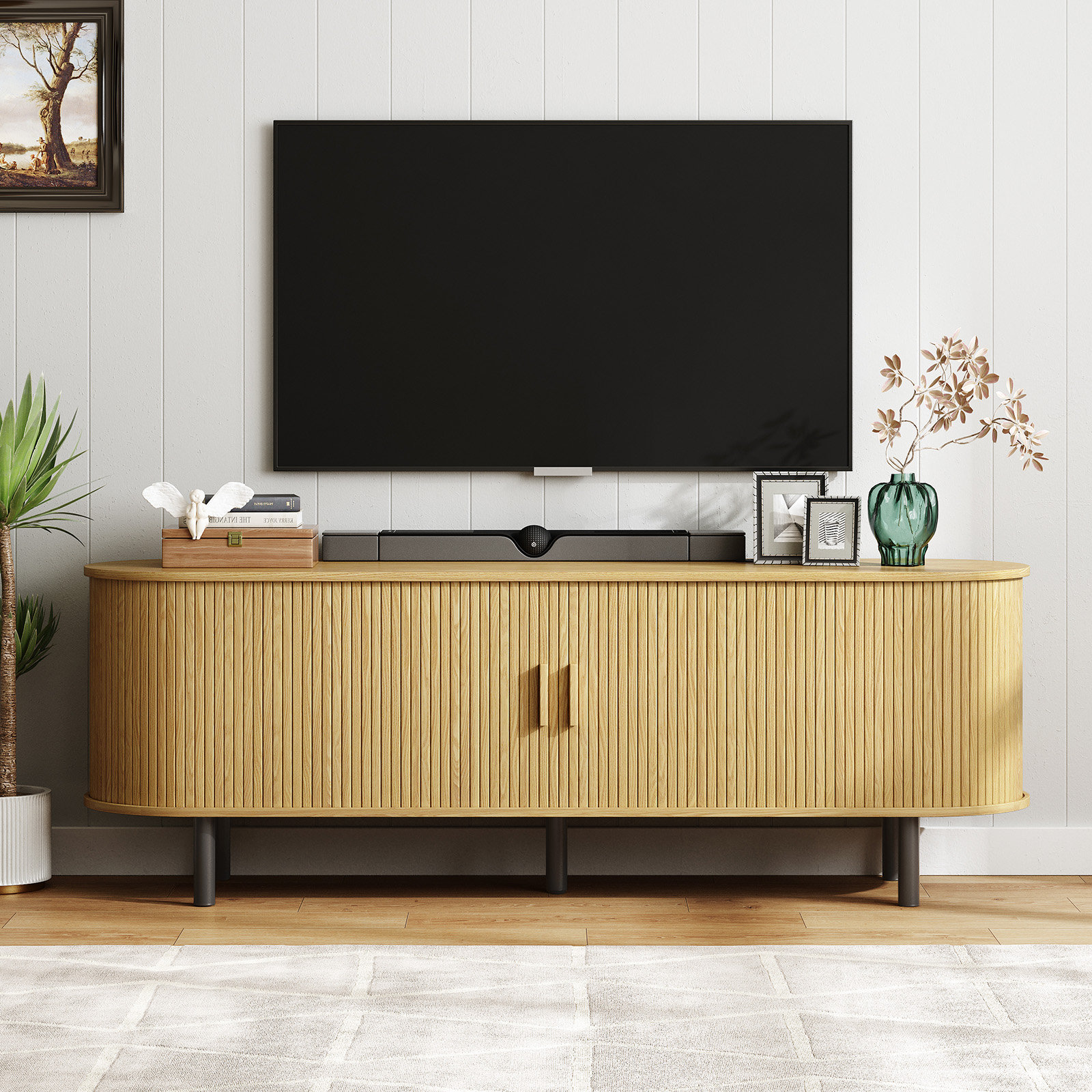 Ebern Designs Jalonda Modern Wood TV Stand with Storage and Shelves to Fit TVs & Reviews | Wayfair