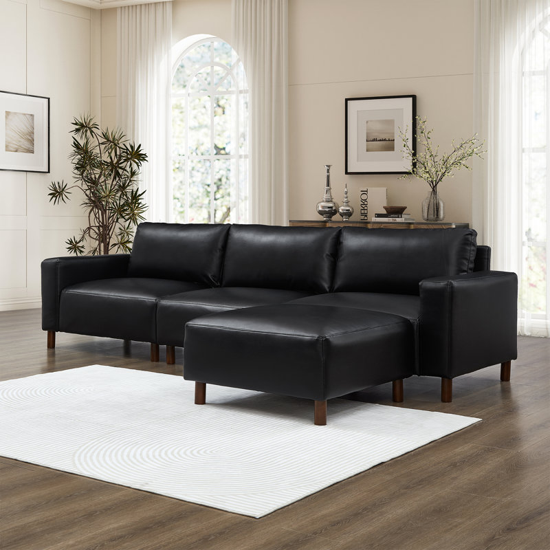 Modern Luxury Sectional Sofa Couch Quality Upholstery Breathable Pu Leather Couch L Shape Sofa With Convertible Ottoman Chaise