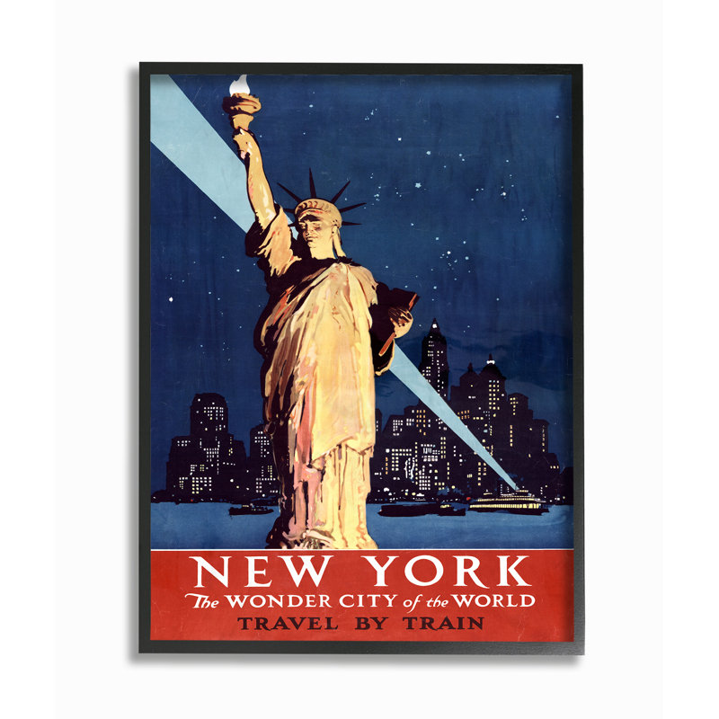 « new york liberty statue », affiche rétro, H 20 po x l 16 po, Giclée encadrée noir minuit