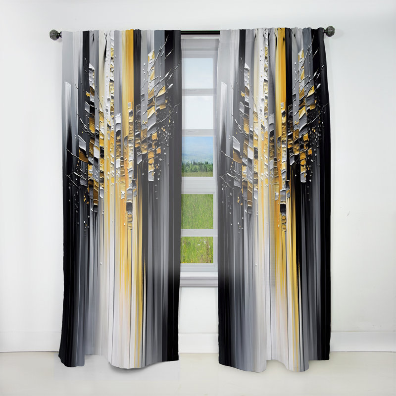 Cadarrah - Abstract Geometric Black And Yellow I - Modern Curtain - Velvet Room Darkening - 1 panel, 52" W x 90" L