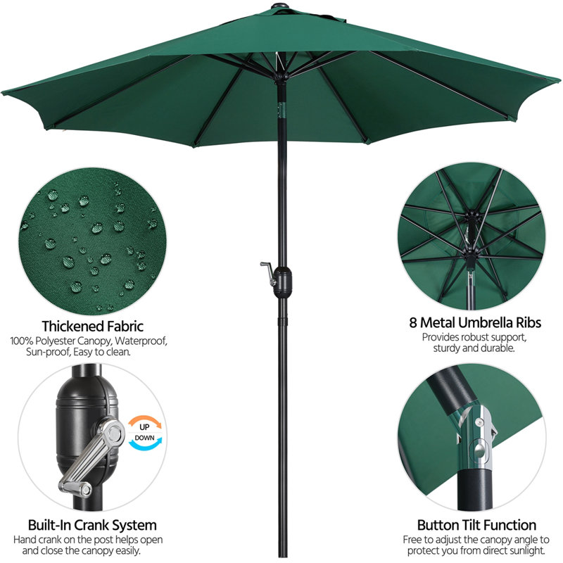 Parasol de marché 9pi avec bouton poussoir, Vert foncé