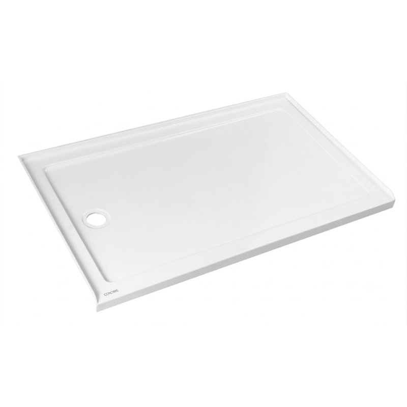 Base de douche rectangulaire 60 po x 36 po, conception à seuil simple en acrylique blanc avec drain central, surface antidérapante
