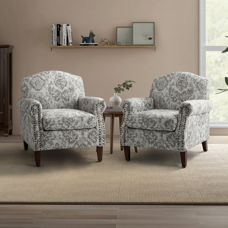 Mooresville Armchair With Nailhead Trims, Beige Polyester
