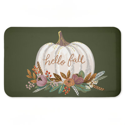 Tapis antidérapant à motif floral d'automne avec motif de citrouilles, par Caroline Alfreds, 30 po x 18 po