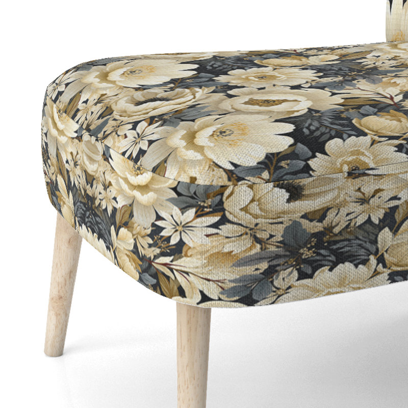 White Blossom Petals In Paradise - Upholstered Farmhouse Side Chair, Rustic Floral Accent Chair