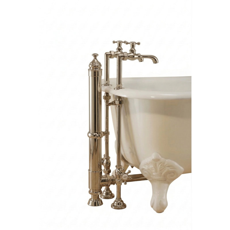 Robinet de baignoire avec poignée en croix et fixation sur le comptoir, Nickel poli