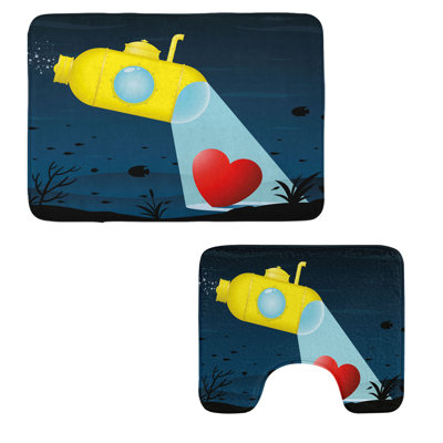  Yellow Submarine Bathroom Rug Set 2 Pieces Rectangle & Contour Mats Yellow Dark Blue