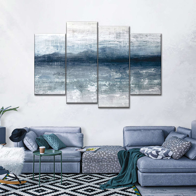 Ensemble de 4 pièces horizon abstrait sur toile, H 27 po x l 43 po x P 1,25 po