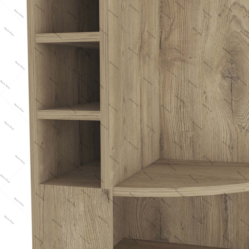 FM FURNITURE Clifton Corner Bar Cabinet, with 5 shelves,Cup Hanger and Eight Built-in Wine Rack,Macadamia, Natural