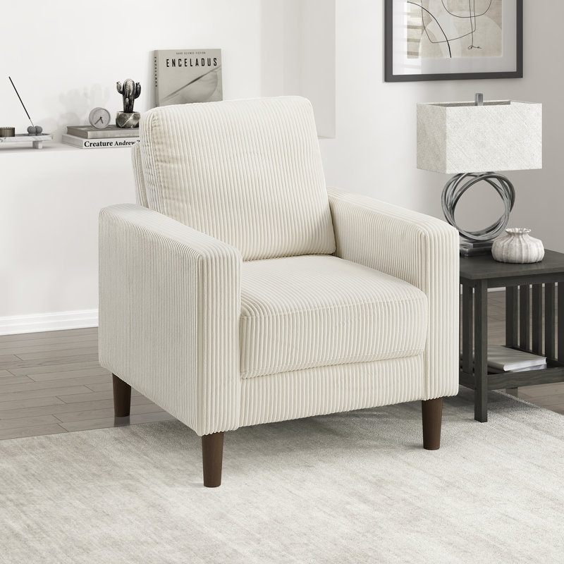 Rachelle 32" Modern & Contemporary Square Arms Chair - Cozy Corduroy Upholstery Chair, Durable Solid Wood & Plywood Frame, Stylish Exposed Faux Wood Legs
