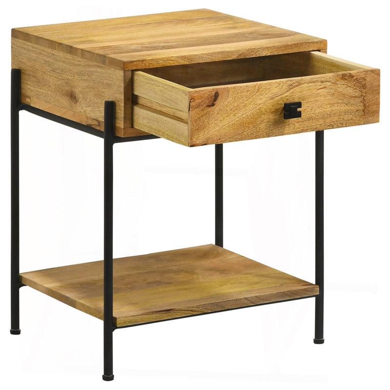 Table d'appoint à 1 tiroir Natural Mango avec tablette inférieure