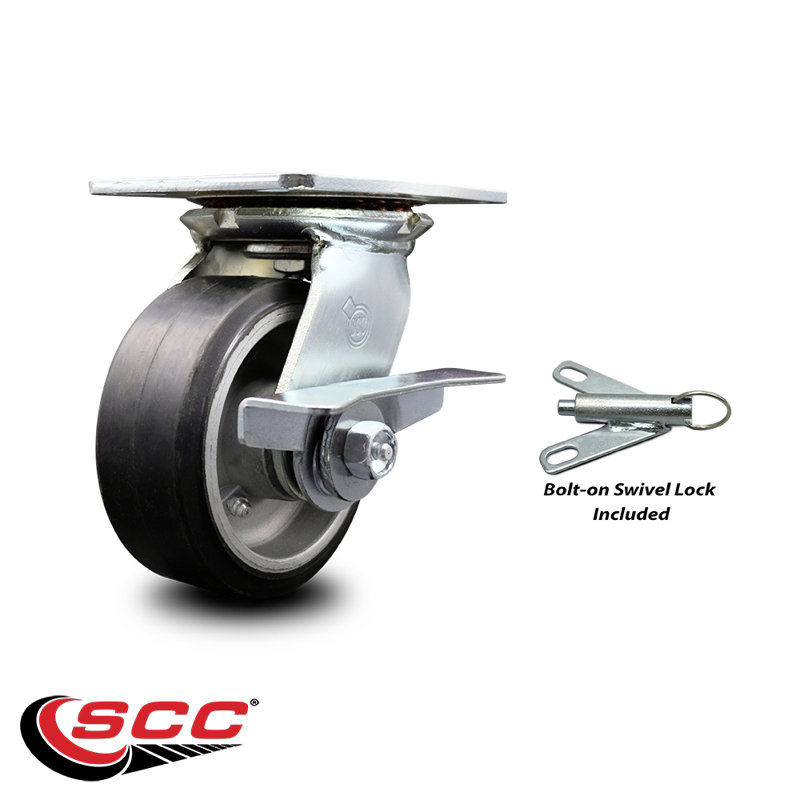 5 Inch Rubber on Aluminum Caster with Ball Bearing and Brake/Swivel Lock SCC