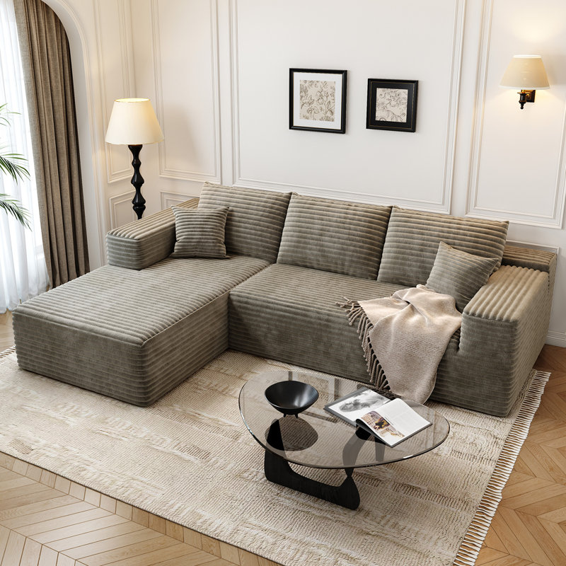 Canapé modulaire 107,5 po Cloud, Tissu velours côtelé moelleux Camel, Orienté à gauche (vu de face)