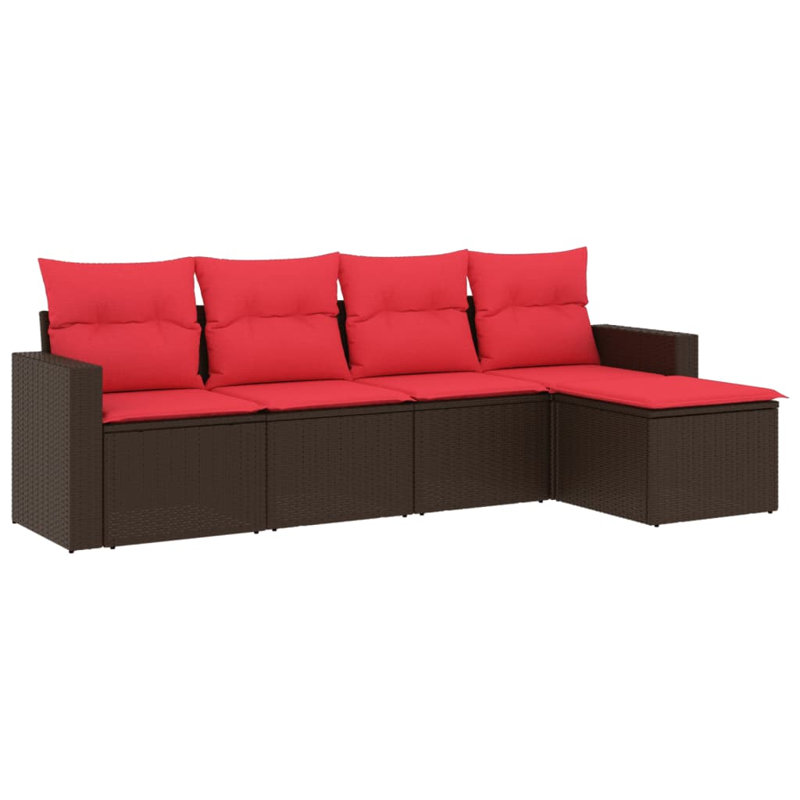 Ebern Designs 5 Piece Patio Sofa Set With Cushions Black Poly Rattan, Gray, Navy Blue