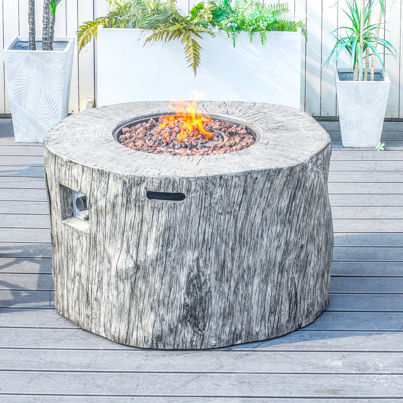 Adriyanna Round Concrete Propane Smokeless Fire Pit Table with Hidden Fuel Tank, Gray