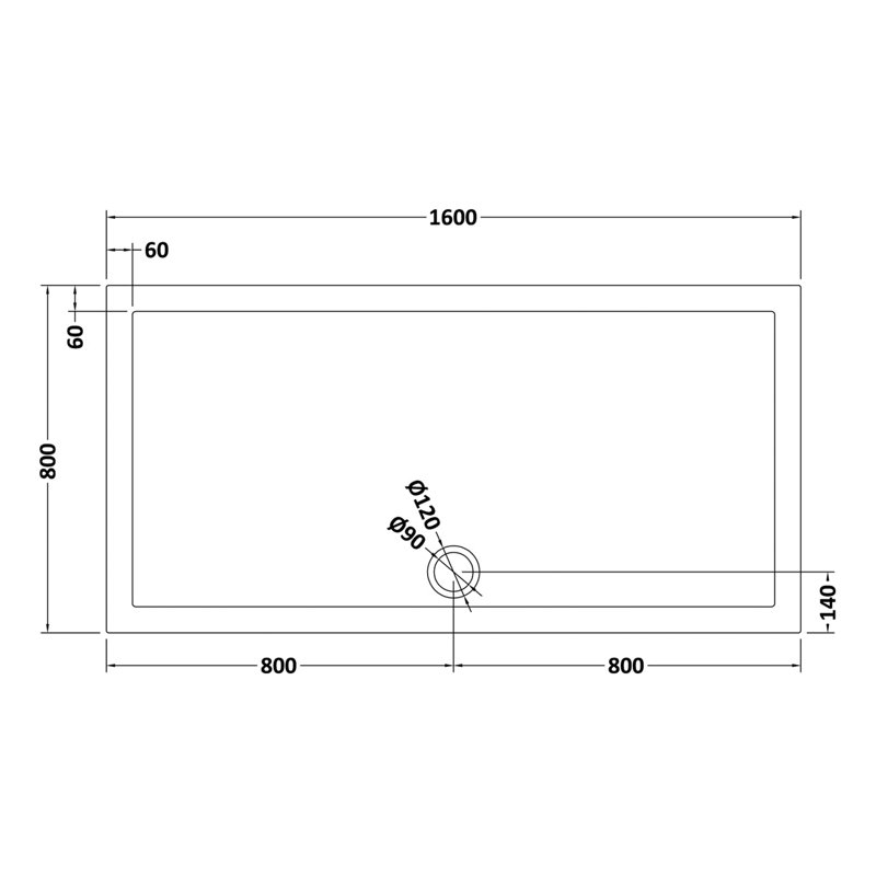 Standard Shower Tray - Slate Grey, 40mm H x 800mm W x 1600mm D, Centre
