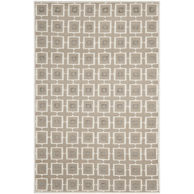 Tapis géométrique en lin noué à la main Renda, Rectangle 6 pi x 9 pi