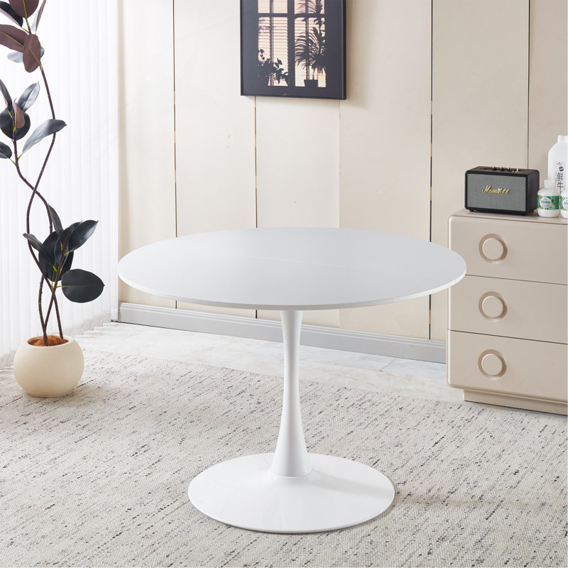 42.1"White COLOR TOP Tulip Table Mid-Century Dining Table For 4-6 People With Round Mdf Table Top, Pedestal Dining Table, End Table Leisure Coffee Table