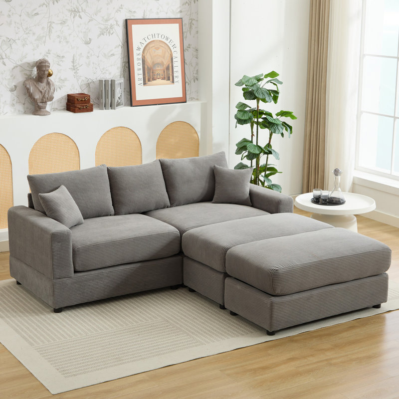 Dukinfield Modern Sectional Couch, Gray Corduroy
