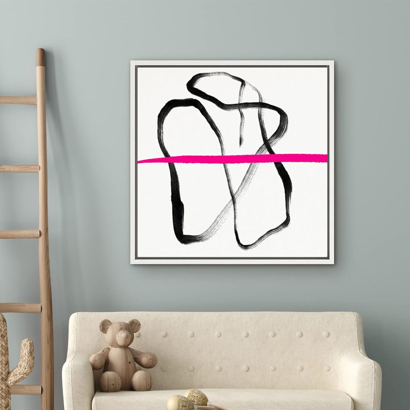 Pink Stripe Black Paint Stroke Ribbon Abstract Shapes Modern Art Decorative Contemporary Minimal, Blanc