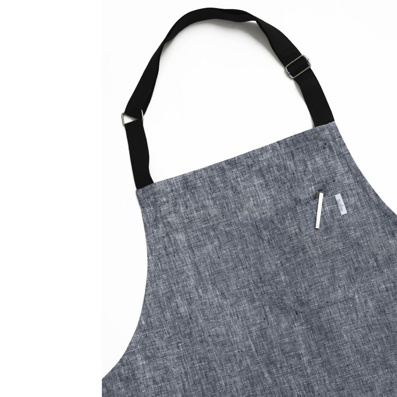 Classic Linen Bib Apron - 100% Pure Linen Apron, Black