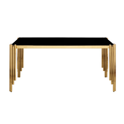 Table de salle à manger moderne de 65 po avec surface en verre trempé et pieds dorés polis - pour la maison et la cuisine pour la pièce, conception rectangulaire dorée