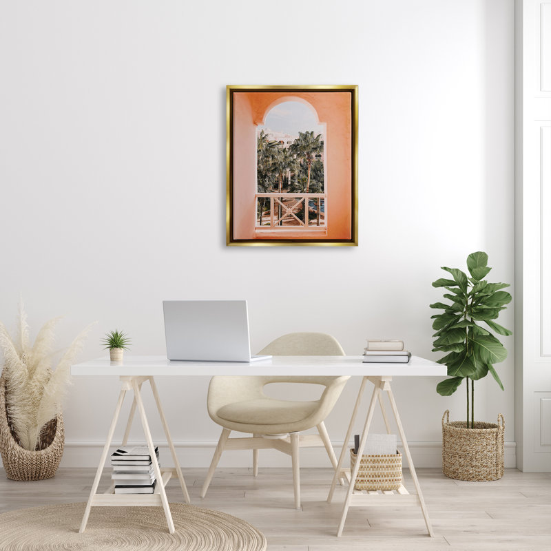 Tropical Palm Trees Gold Floater Framed Canvas Wall Art