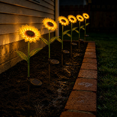 Solar Intergrated LED Pathway Lights Outdoor Waterproof Sunflower Lights for Garden Yard Patio and Mom's Day Gift