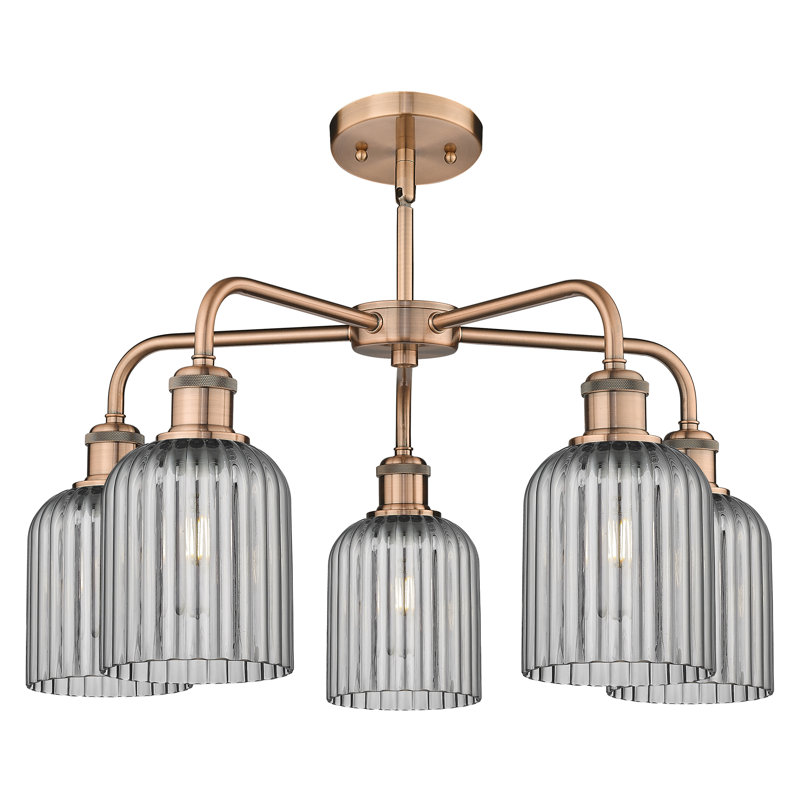 Ballston - Trig - 5 Light 23" Stem Hung Chandelier, Antique Copper, Light Smoke