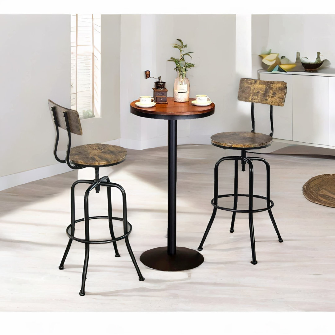 Aftina Height Adjustable Swivel Bar Stool With Back & Footrest Industrial Brown Kitchen Stool