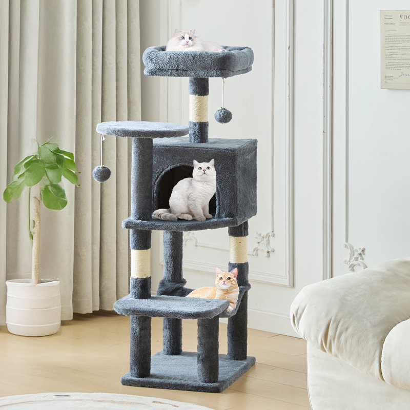 44'' H Cat Tree with Perch, Condo, Hammock and Scratching Post, Gray