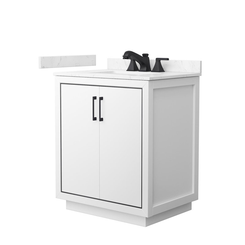 Icon 30" Freestanding Single Bathroom Vanity with Cultured Marble Top, White, Matte Black, Carrara Cultured Marble