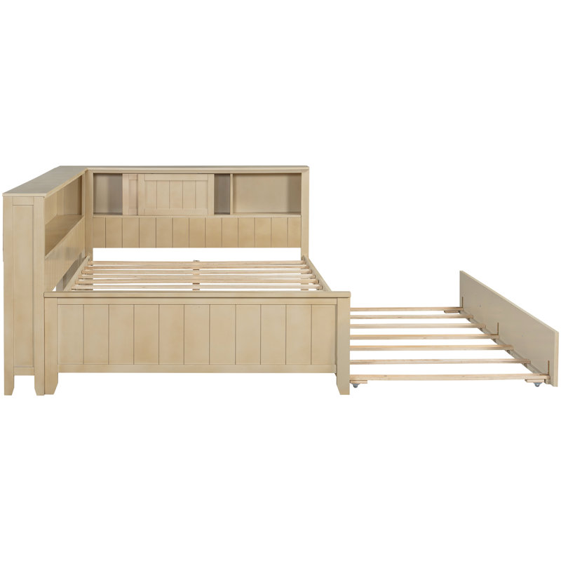 Antique White Milk Full Size Daybed With Storage And Trundle - Solid Pine Wood+, For Friends, No Box Spring Required Wood Shelves In Aesthetic,