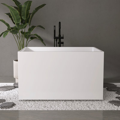 Fslefay 43'' Acrylic Freestanding Soaking Bathtub,Square Shape Soaking Bathtub with Overflow