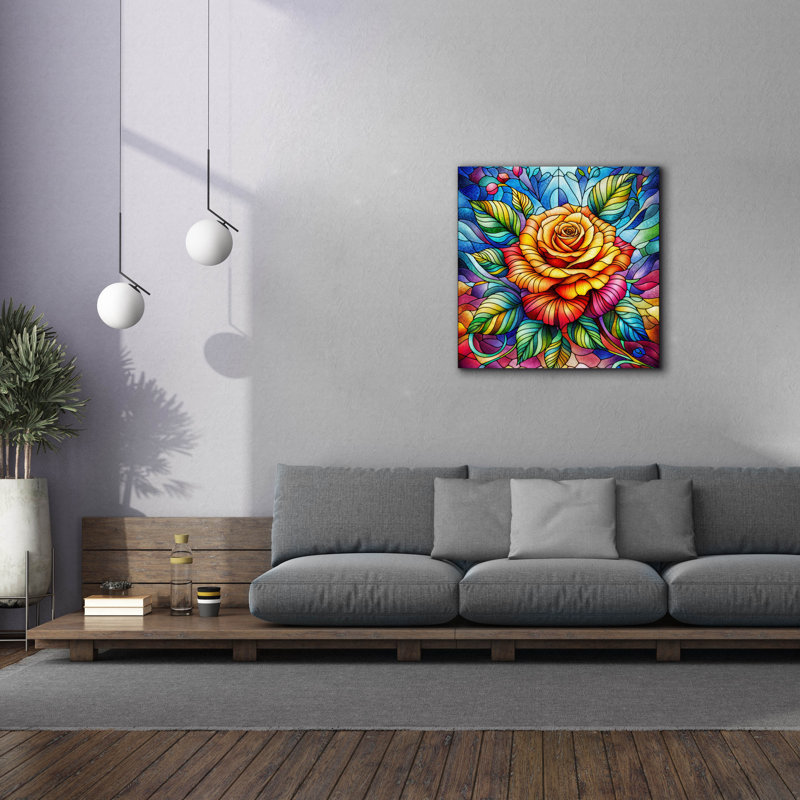  «Stain Glass Flower 1» par Rey Klimt, art mural sur toile, 37 po x 37 po, H 37 po x l 37 po