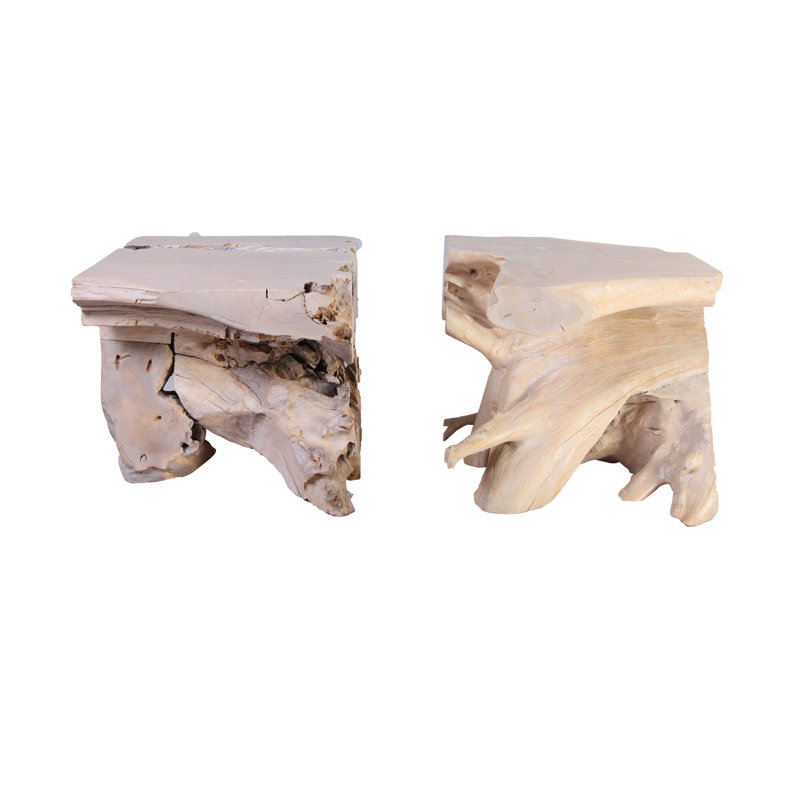 Paire de bases de table basse en teck sculpté