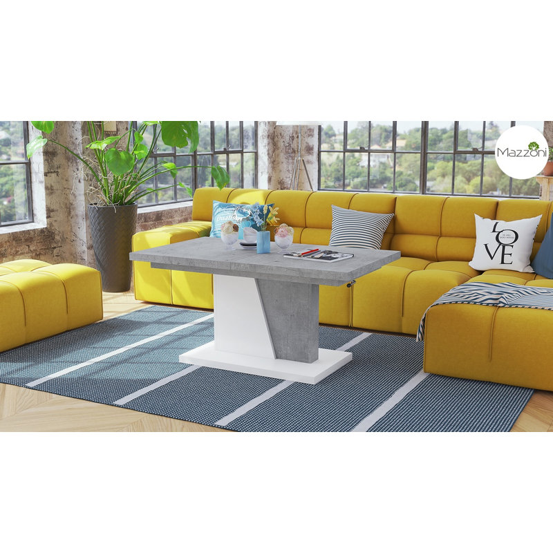 Noires Lift Top Pedestal Coffee Table, Concrete/White Matt