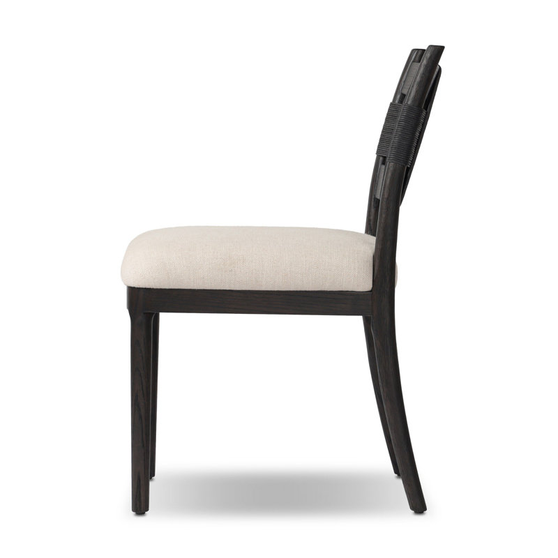 Tova Upholstered Dining Chair, Distressed Black Oak/Black Paper Cord
