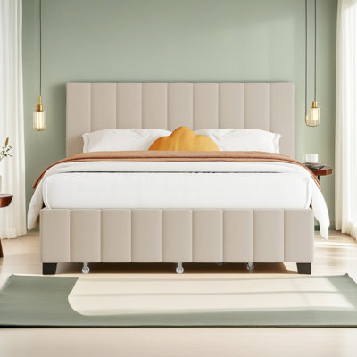 Queen Size Velvet Upholstered Platform Bed With 2 Drawers And 1 Twin XL Trundle