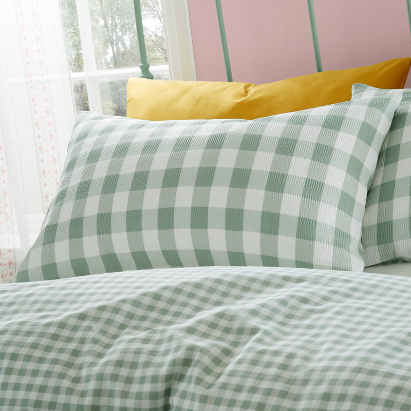 Seersucker Gingham Check Duvet Cover Set, 200 x 200 cm, Green